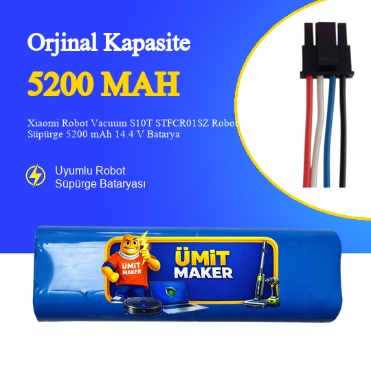 Xiaomi Robot Vacuum S10T STFCR01SZ Robot Süpürge 5200 mAh 14.4 V  Batarya – Orjinal Uyumlu Uzun Ömürlü, Yüksek Performans Pil