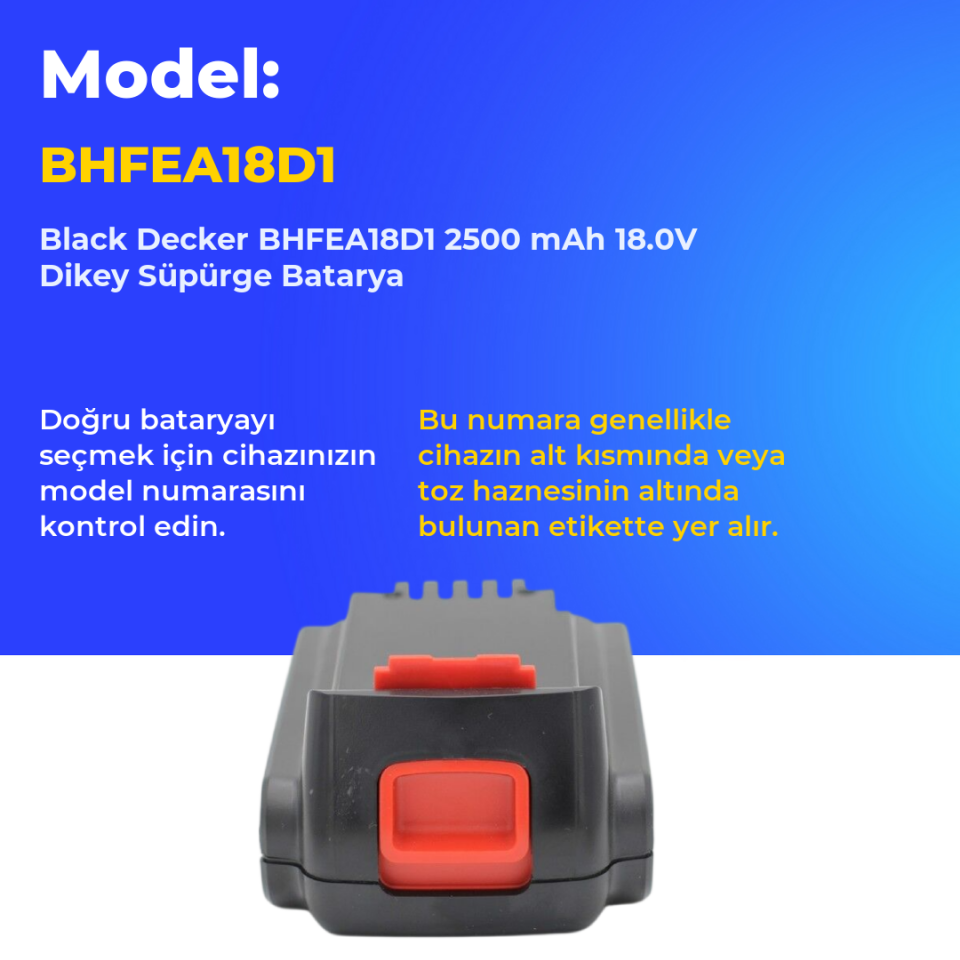 Black Decker BHFEA18D1 2500 mAh 18.0V Dikey Süpürge Batarya