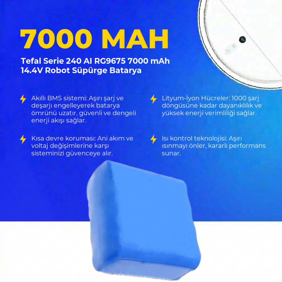 Tefal Serie 240 AI RG9675 7000 mAh 14.4V Robot Süpürge Batarya