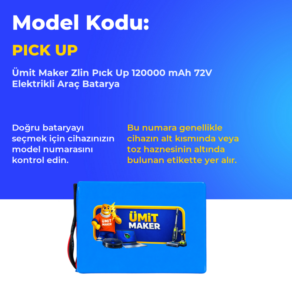 Zlin Pıck Up 120000 mAh 72V Elektrikli Araç Batarya