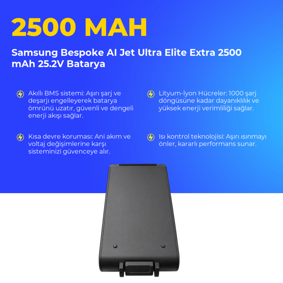 Samsung Bespoke AI Jet Ultra Elite Extra 2500 mAh 25.2V Batarya