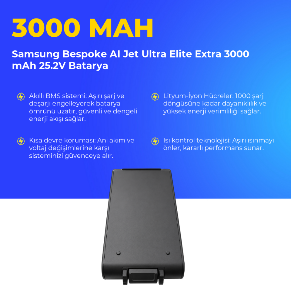 Samsung Bespoke AI Jet Ultra Elite Extra 3000 mAh 25.2V Batarya