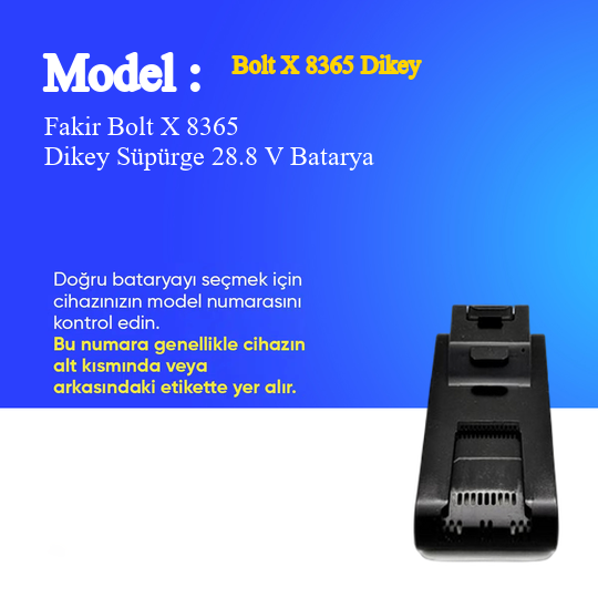 Fakir Bolt X 8365 Dikey Süpürge 2500 mAh 28.8 V Batarya – Orjinal Uyumlu Uzun Ömürlü, Yüksek Performans Pil