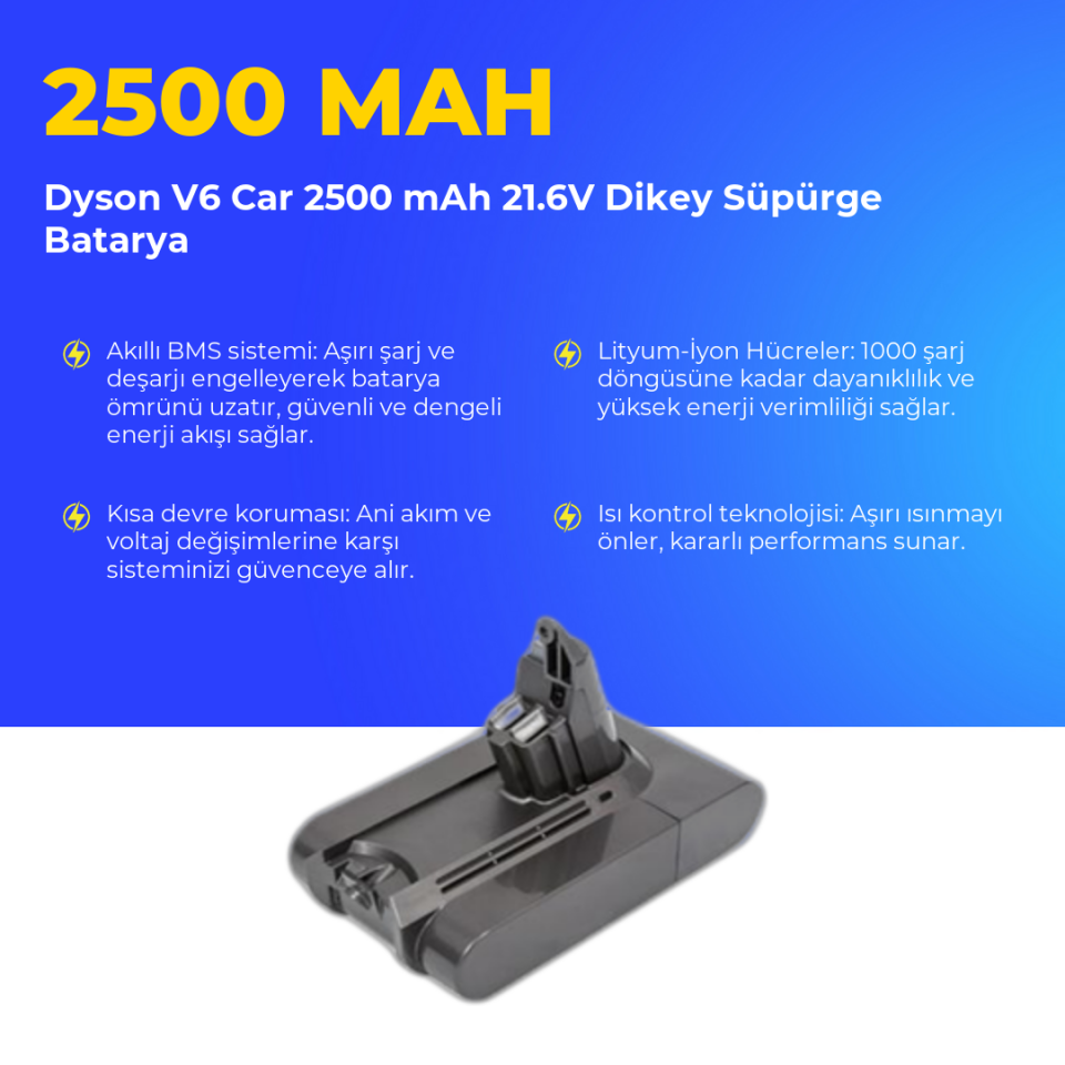 Dyson V6 Car 2500 mAh 21.6V Dikey Süpürge Batarya