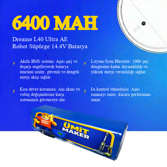 Dreame L40 Ultra AE Robot Süpürge 6400 mAh Batarya