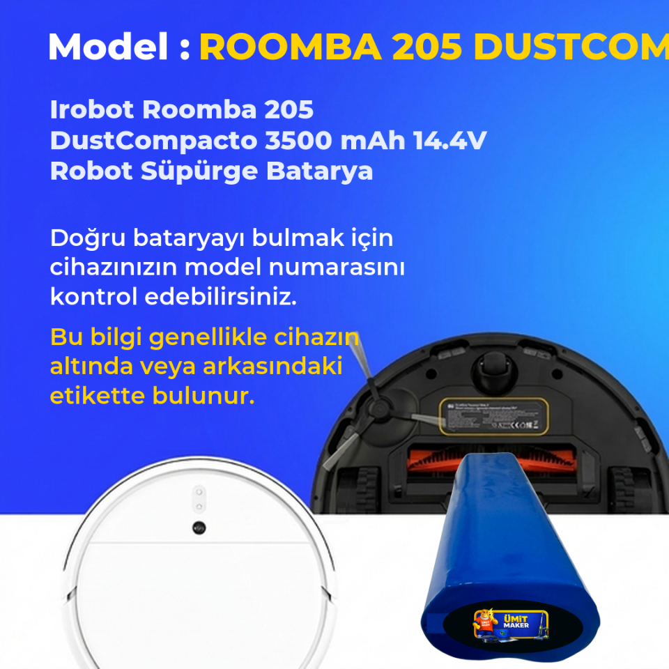 Irobot Roomba 205 DustCompacto 3500 mAh 14.4V Robot Süpürge Batarya