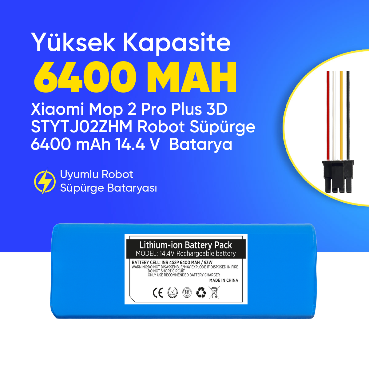 Xiaomi Mop 2 Pro Plus 3D STYTJ02ZHM Robot Süpürge 6400 mAh 14.4 V  Batarya – Orjinal Uyumlu Uzun Ömürlü, Yüksek Performans Pil