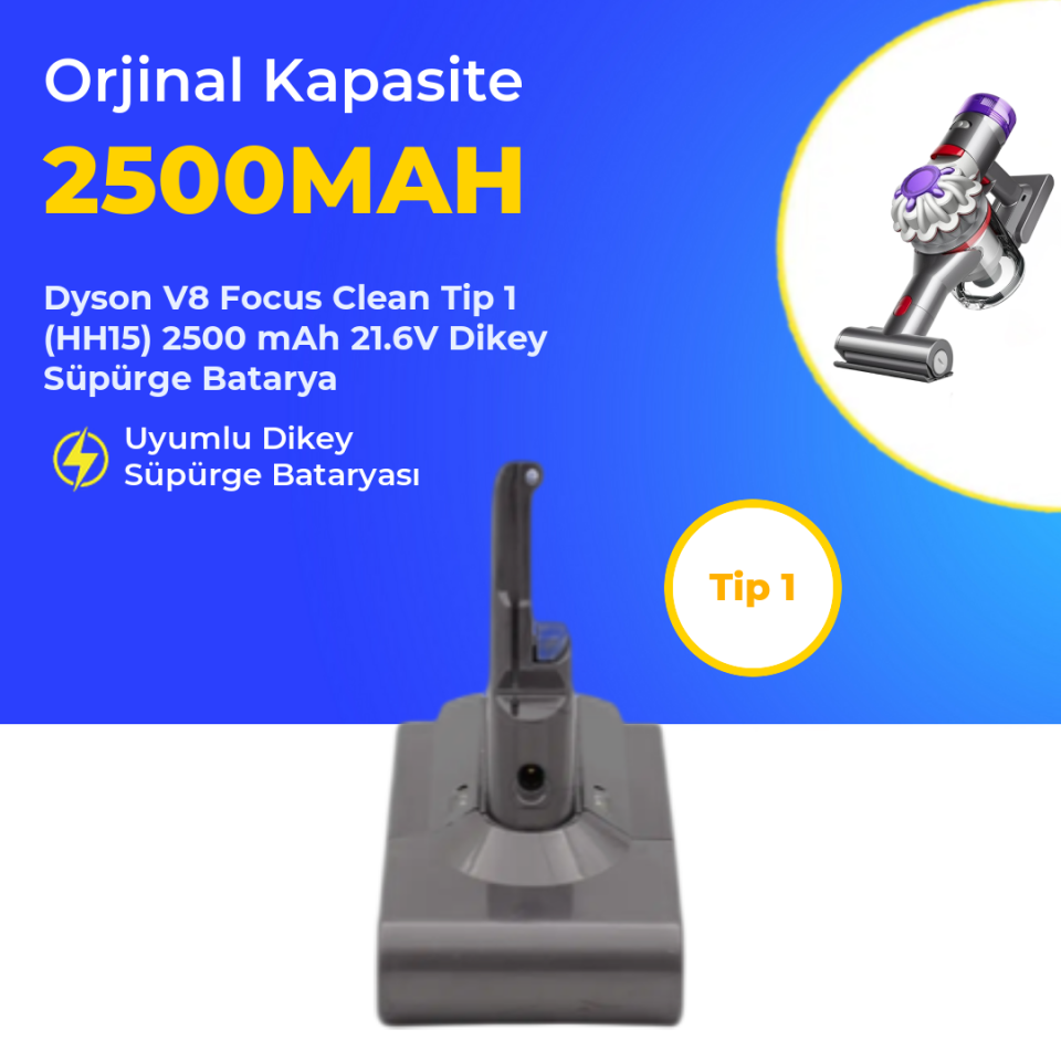 Dyson V8 Focus Clean Tip 1 (HH15) 2500 mAh 21.6V Dikey Süpürge Batarya