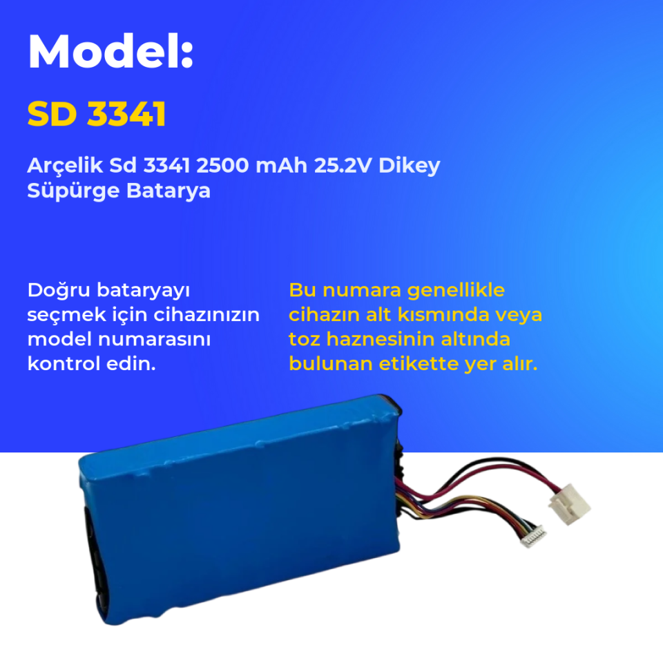 Arçelik Sd 3341 2500 mAh 25.2V Dikey Süpürge Batarya