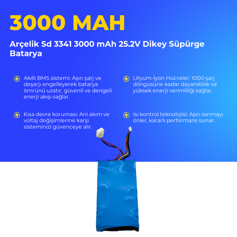 Arçelik Sd 3341 3000 mAh 25.2V Dikey Süpürge Batarya