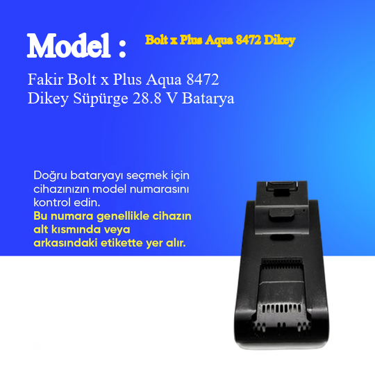 Fakir Bolt x Plus Aqua 8472 Dikey Süpürge 2500 mAh 28.8 V Batarya – Orjinal Uyumlu Uzun Ömürlü, Yüksek Performans Pil