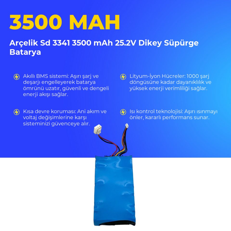 Arçelik Sd 3341 3500 mAh 25.2V Dikey Süpürge Batarya