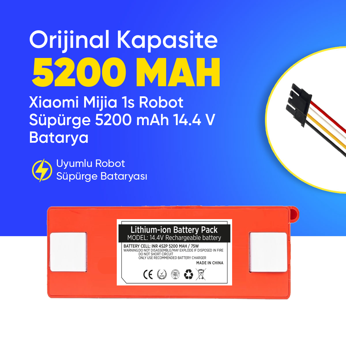 Xiaomi Mijia 1s Robot Süpürge 5200 mAh 14.4 V  Batarya – Orjinal Uyumlu Uzun Ömürlü, Yüksek Performans Pil