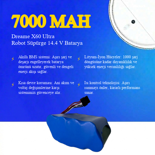 Dreame X60 Ultra Robot Süpürge 7000 mAh Batarya