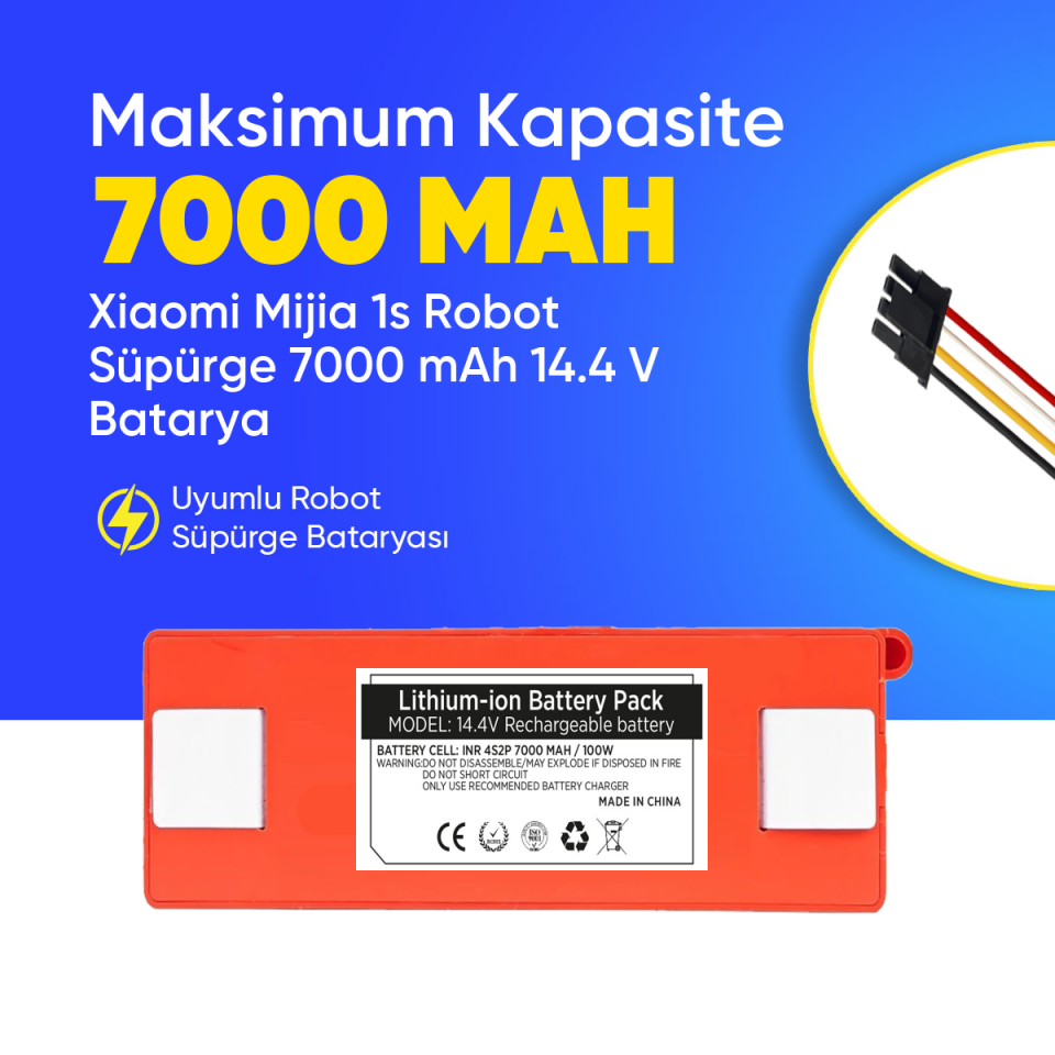 Xiaomi Mijia 1s Robot Süpürge 7000 mAh 14.4 V  Batarya – Orjinal Uyumlu Uzun Ömürlü, Yüksek Performans Pil