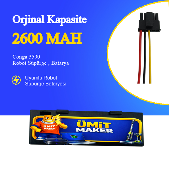 Conga 3590 Robot Süpürge 2600 mAh 14.4 V, Batarya – Orjinal Uyumlu Uzun Ömürlü, Yüksek Performans Pil