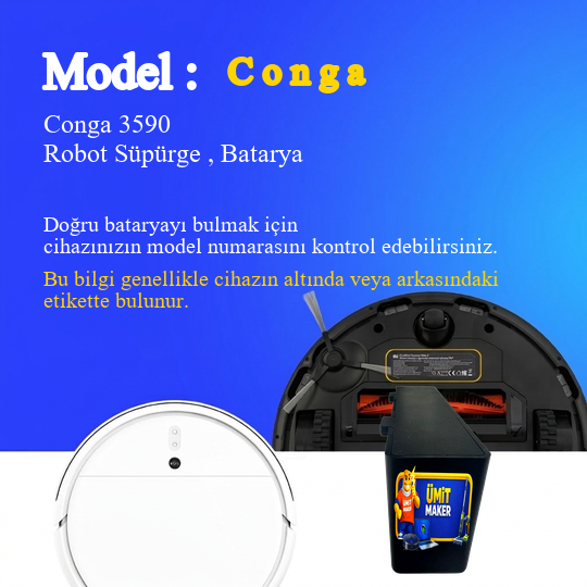 Conga 3590 Robot Süpürge 2600 mAh 14.4 V, Batarya – Orjinal Uyumlu Uzun Ömürlü, Yüksek Performans Pil