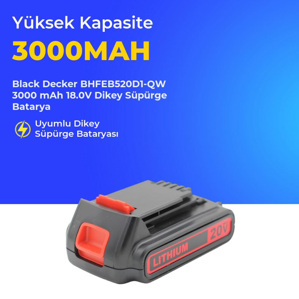 Black Decker BHFEB520D1-QW 3000 mAh 18.0V Dikey Süpürge Batarya