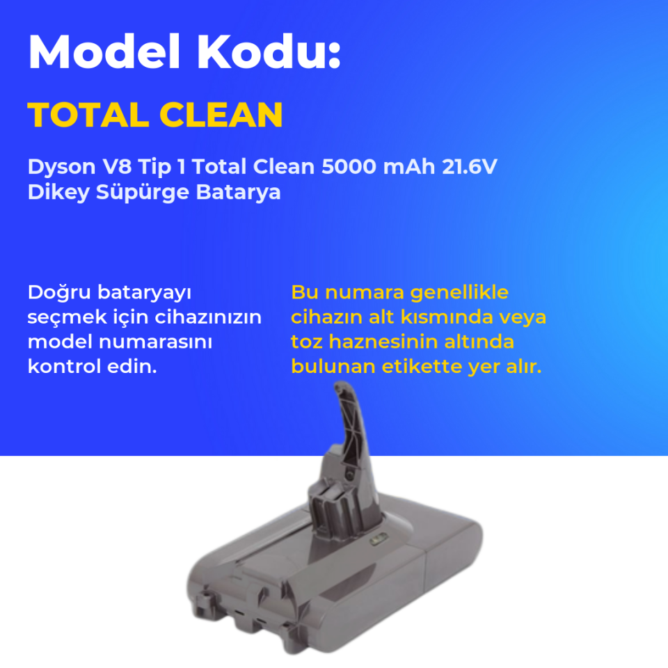 Dyson V8 Tip 1 Total Clean 5000 mAh 21.6V Dikey Süpürge Batarya