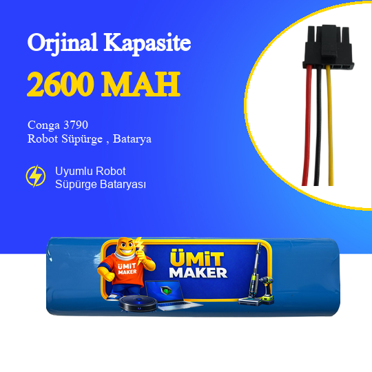 Conga 3790 Robot Süpürge 2600 mAh 14.4 V, Batarya – Orjinal Uyumlu Uzun Ömürlü, Yüksek Performans Pil