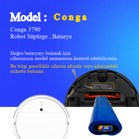 Conga 3790 Robot Süpürge 2600 mAh 14.4 V, Batarya – Orjinal Uyumlu Uzun Ömürlü, Yüksek Performans Pil