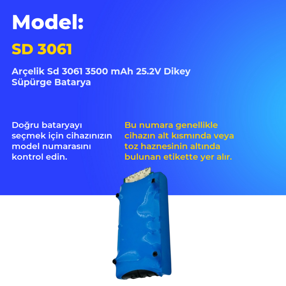 Arçelik Sd 3061 3500 mAh 25.2V Dikey Süpürge Batarya
