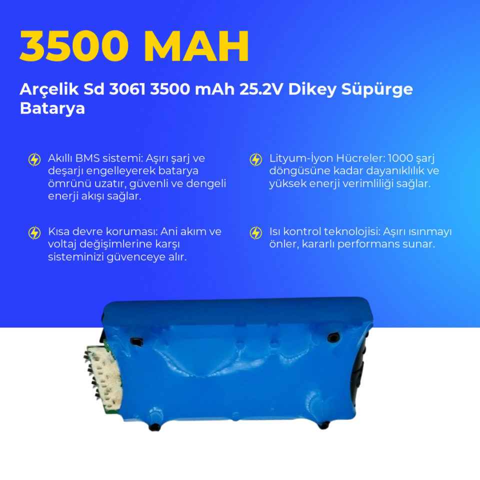 Arçelik Sd 3061 3500 mAh 25.2V Dikey Süpürge Batarya