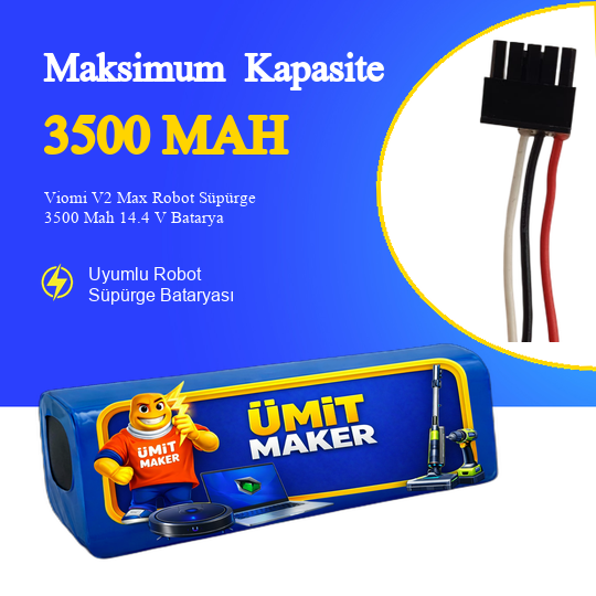 Viomi V2 Max Robot Süpürge 3500 Mah 14.4 V – Orjinal Uyumlu Uzun Ömürlü, Yüksek Performans Pil