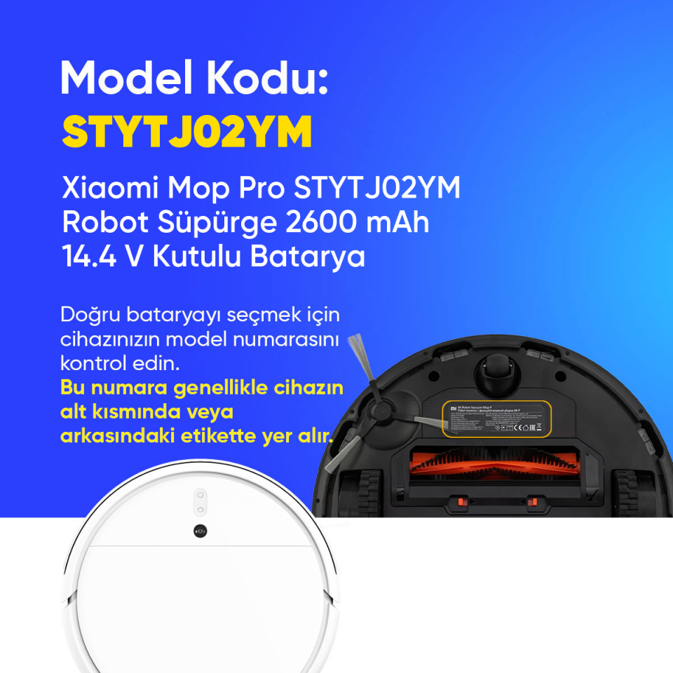 Xiaomi Mop Pro STYTJ02YM Robot Süpürge 2600 mAh 14.4 V Kutulu Batarya – Orjinal Uyumlu Uzun Ömürlü, Yüksek Performans Pil