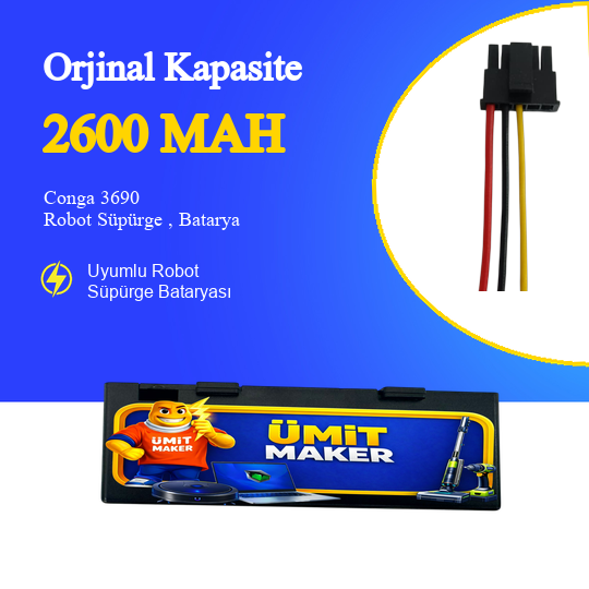 Conga 3690 Robot Süpürge 2600 mAh 14.4 V, Batarya – Orjinal Uyumlu Uzun Ömürlü, Yüksek Performans Pil