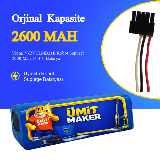 Viomi V-RVCLMB21B Robot Süpürge 2600 Mah 14.4 V Batarya – Orjinal Uyumlu Uzun Ömürlü, Yüksek Performans Pil