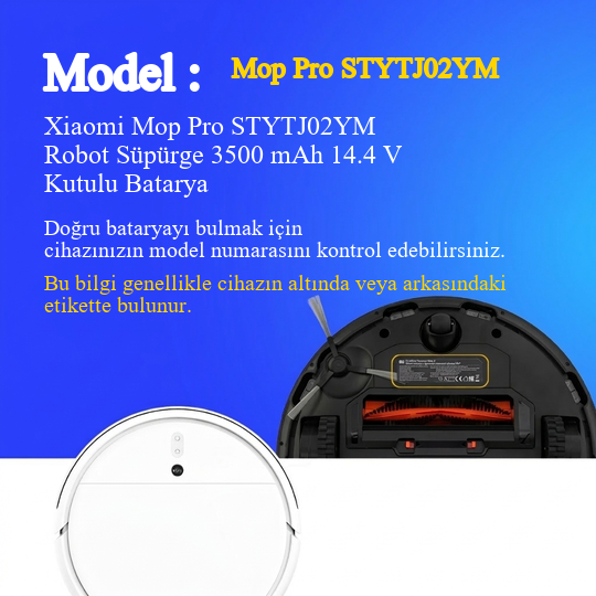 Xiaomi Mop Pro STYTJ02YM Robot Süpürge 3500 mAh 14.4 V Kutulu Batarya – Orjinal Uyumlu Uzun Ömürlü, Yüksek Performans Pil