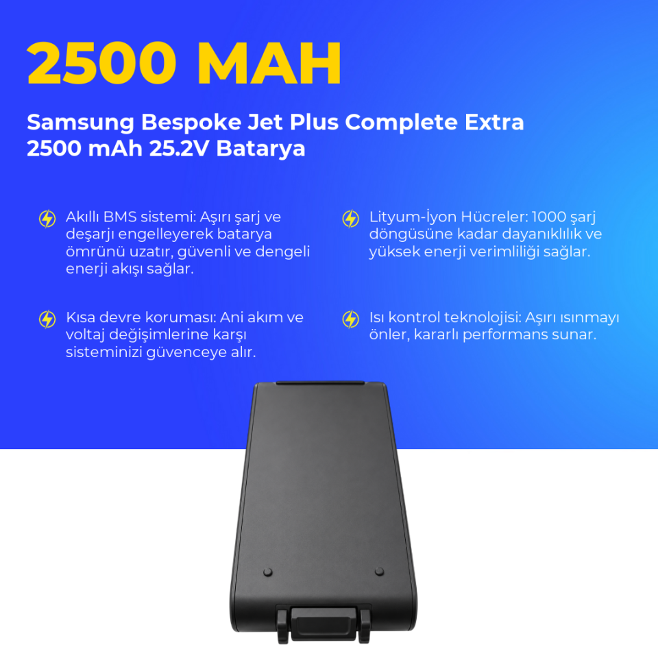 Samsung Bespoke Jet Plus Complete Extra 2500 mAh 25.2V Batarya