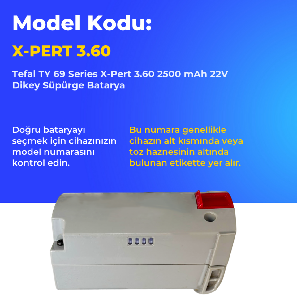 Tefal TY 69 Series X-Pert 3.60 2500 mAh 22V Dikey Süpürge Batarya