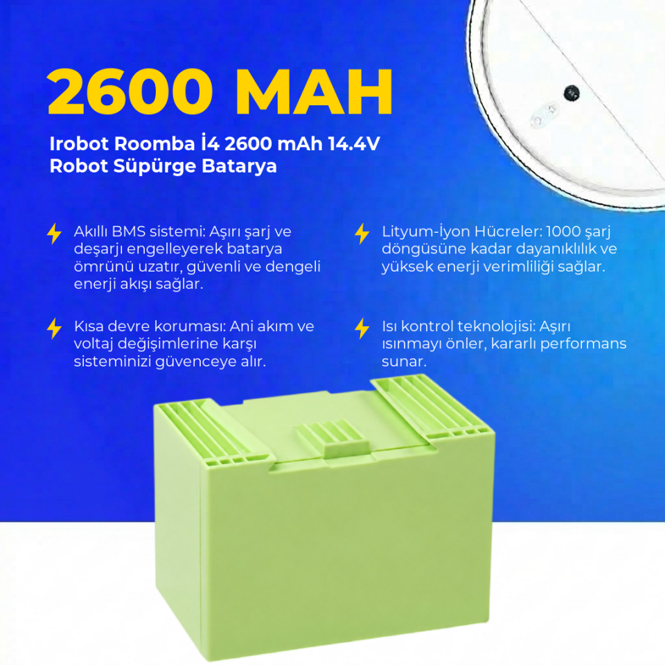 Irobot Roomba İ4 2600 mAh 14.4V Robot Süpürge Batarya