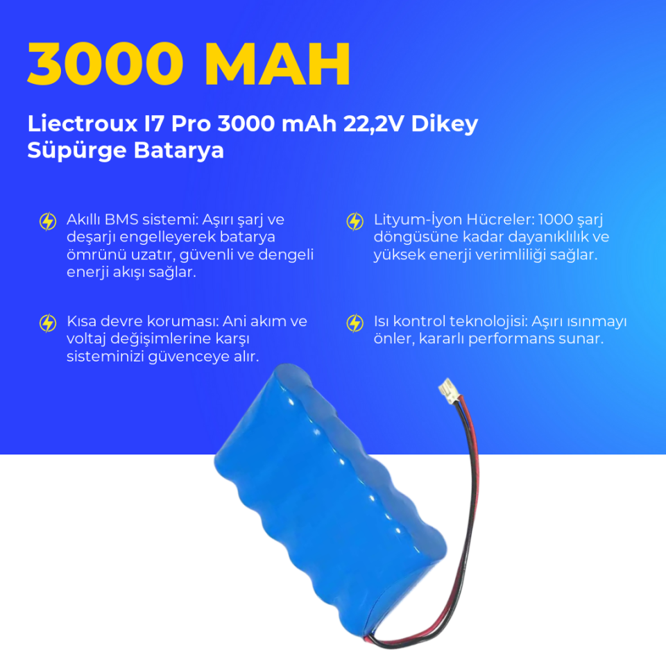 Liectroux I7 Pro 3000 mAh 22,2V Dikey Süpürge Batarya