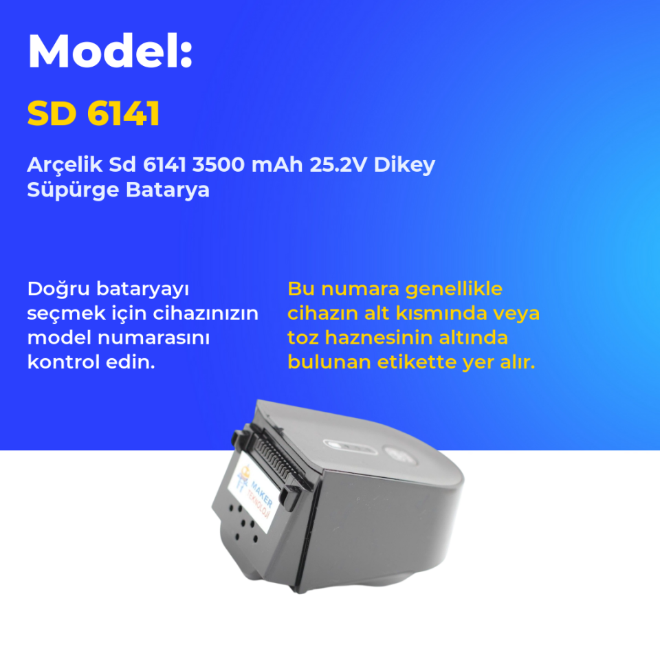 Arçelik Sd 6141 3500 mAh 25.2V Dikey Süpürge Batarya