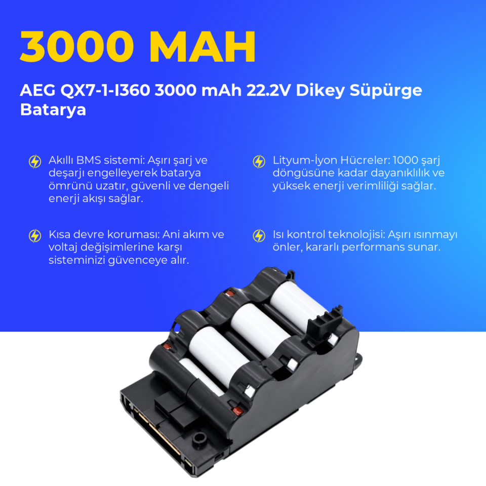 AEG QX7-1-I360 3000 mAh 22.2V Dikey Süpürge Batarya