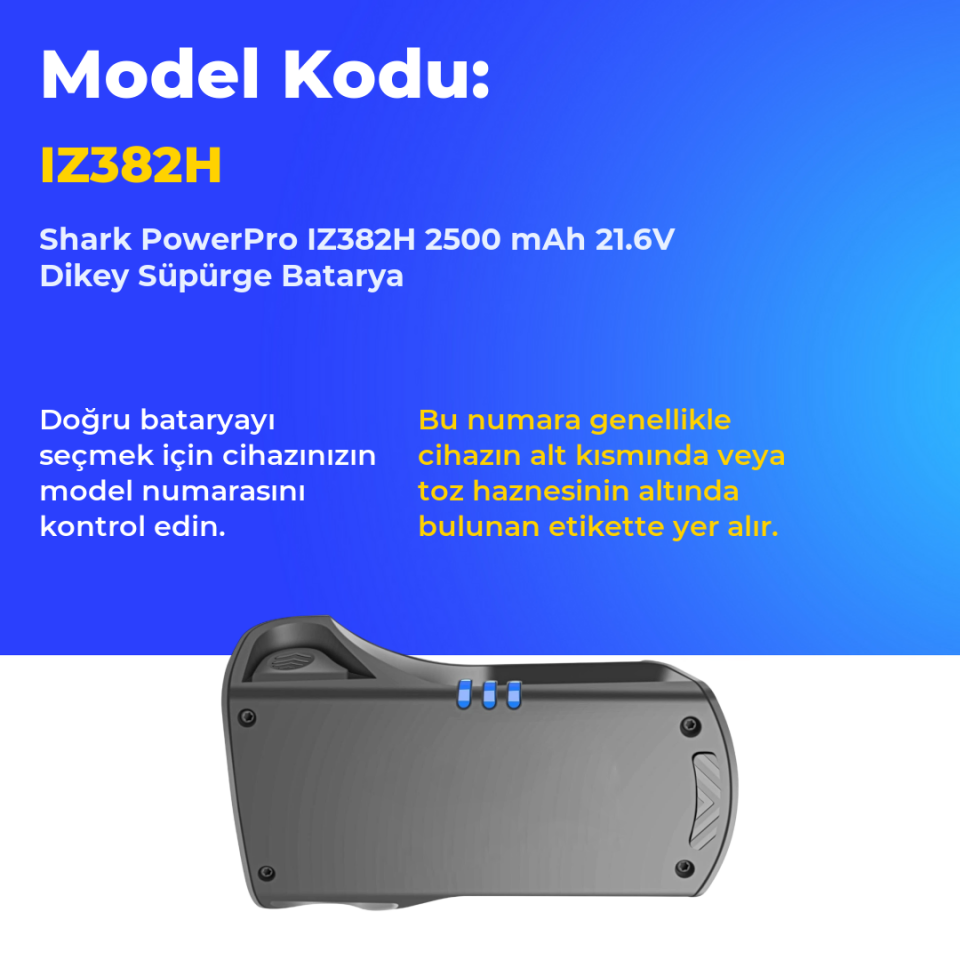 Shark PowerPro IZ382H 2500 mAh 21.6V Dikey Süpürge Batarya