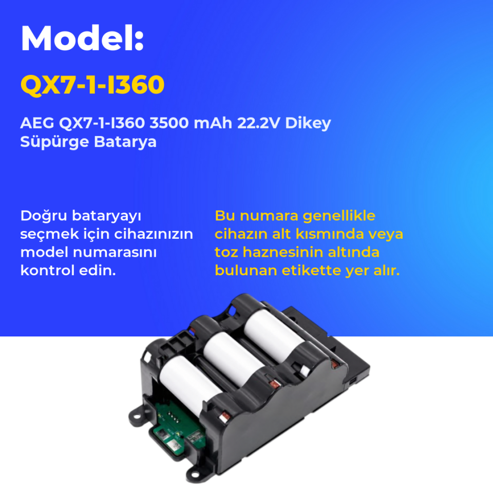 AEG QX7-1-I360 3500 mAh 22.2V Dikey Süpürge Batarya
