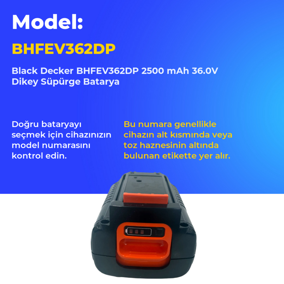 Black Decker BHFEV362DP 2500 mAh 36.0V Dikey Süpürge Batarya