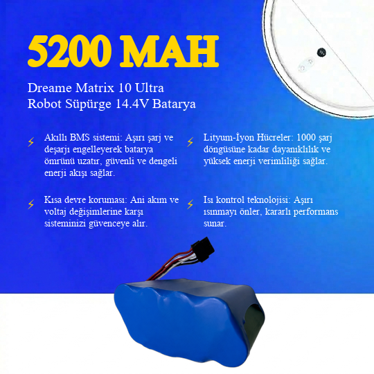 Dreame Matrix 10 Ultra Robot Süpürge 5200 mAh Batarya
