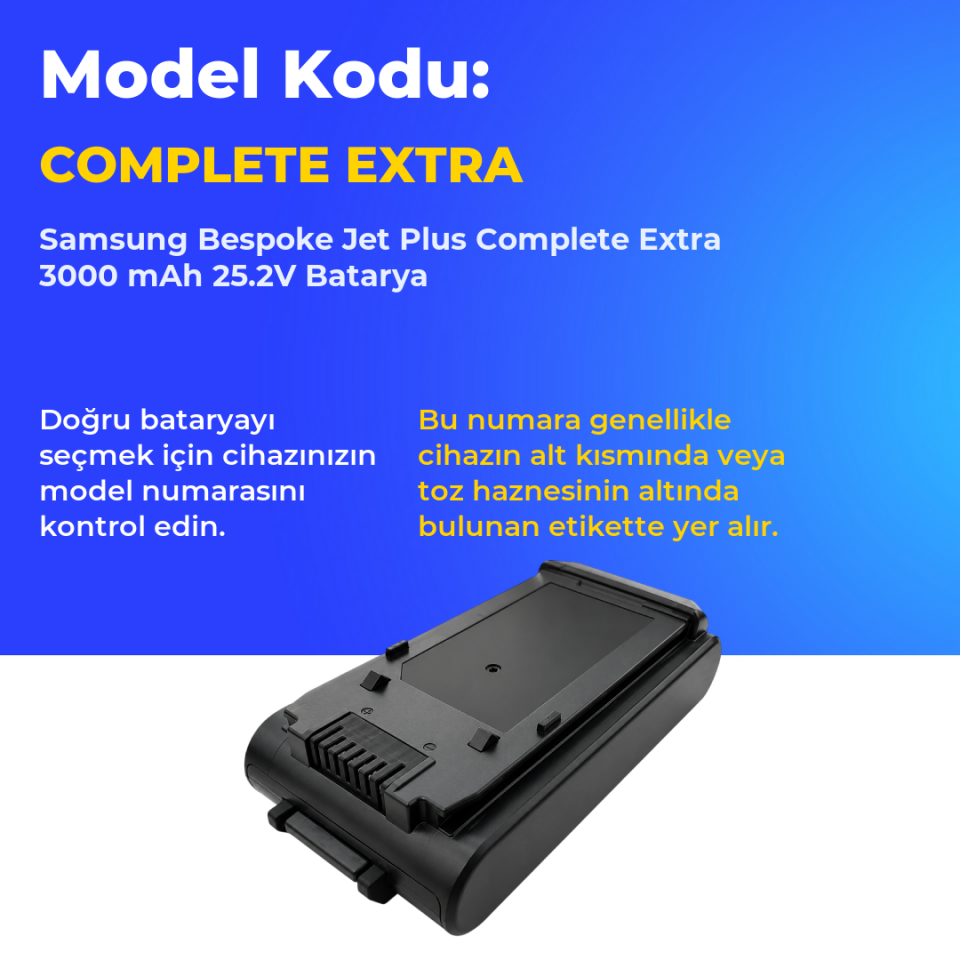 Samsung Bespoke Jet Plus Complete Extra 3000 mAh 25.2V Batarya
