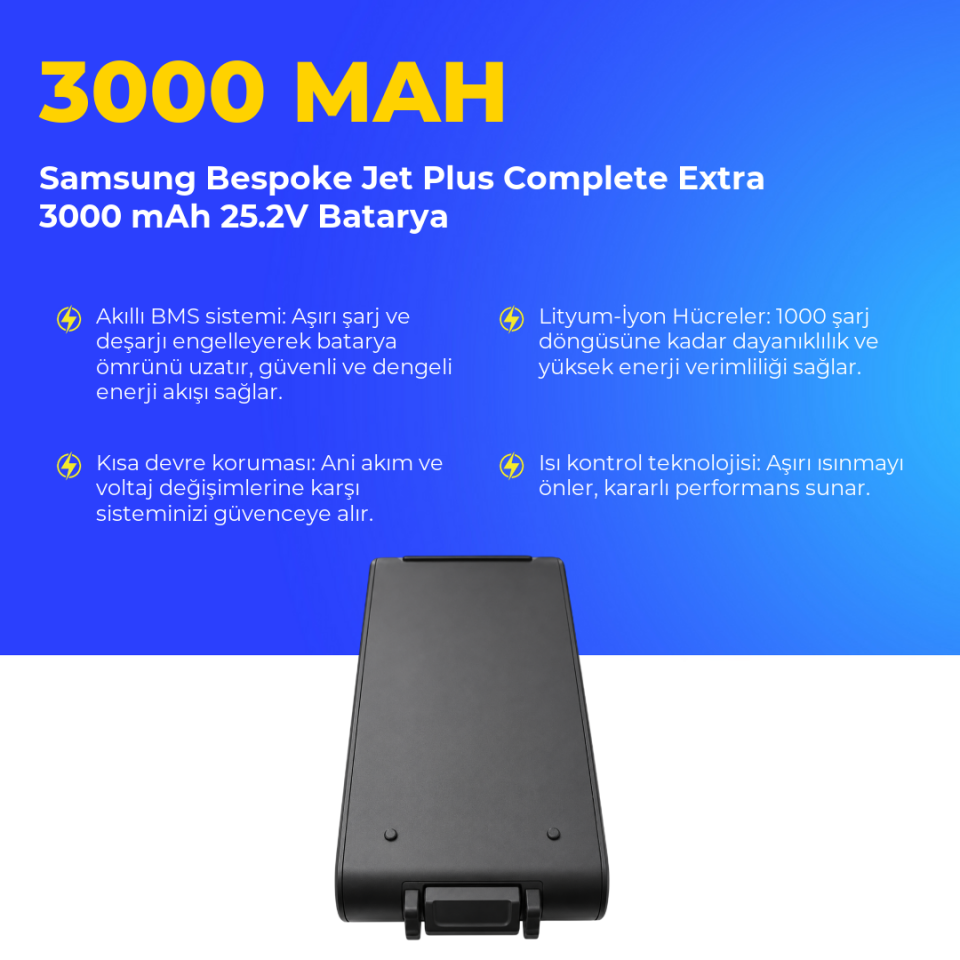 Samsung Bespoke Jet Plus Complete Extra 3000 mAh 25.2V Batarya