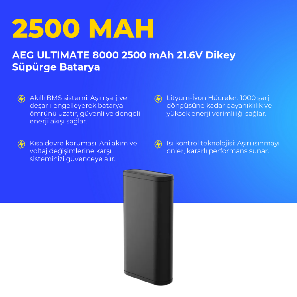 AEG ULTIMATE 8000 2500 mAh 21.6V Dikey Süpürge Batarya