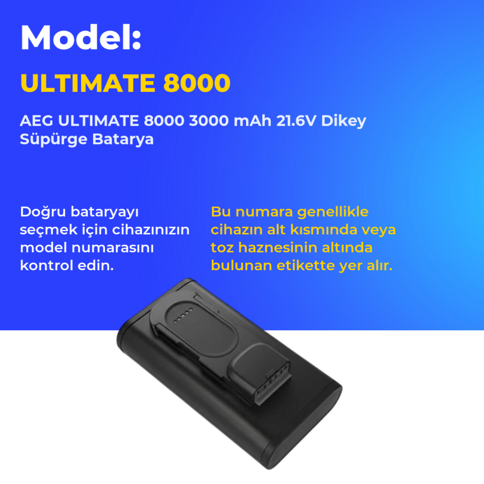 AEG ULTIMATE 8000 3000 mAh 21.6V Dikey Süpürge Batarya