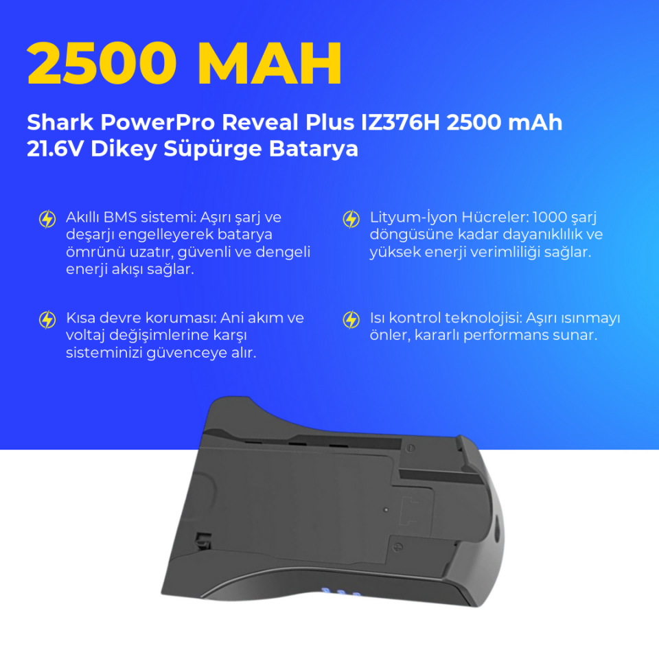 Shark PowerPro Reveal Plus IZ376H 2500 mAh 21.6V Dikey Süpürge Batarya