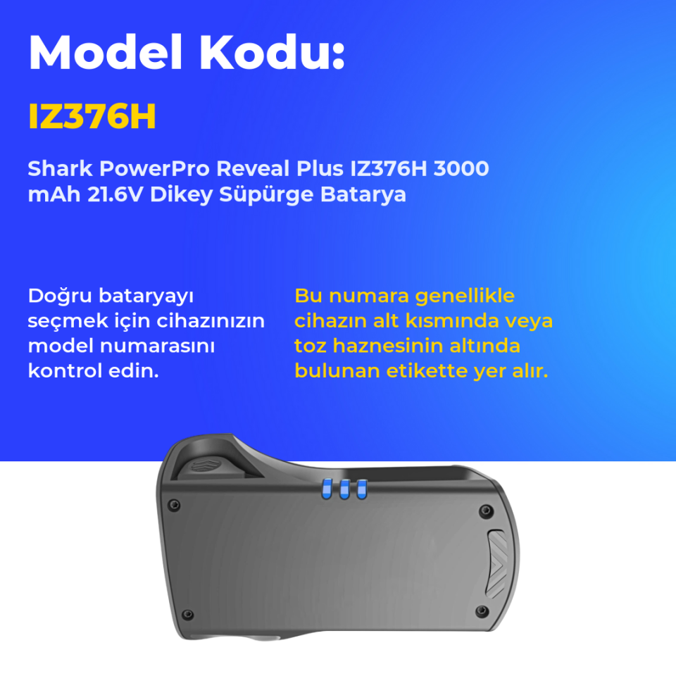 Shark PowerPro Reveal Plus IZ376H 3000 mAh 21.6V Dikey Süpürge Batarya