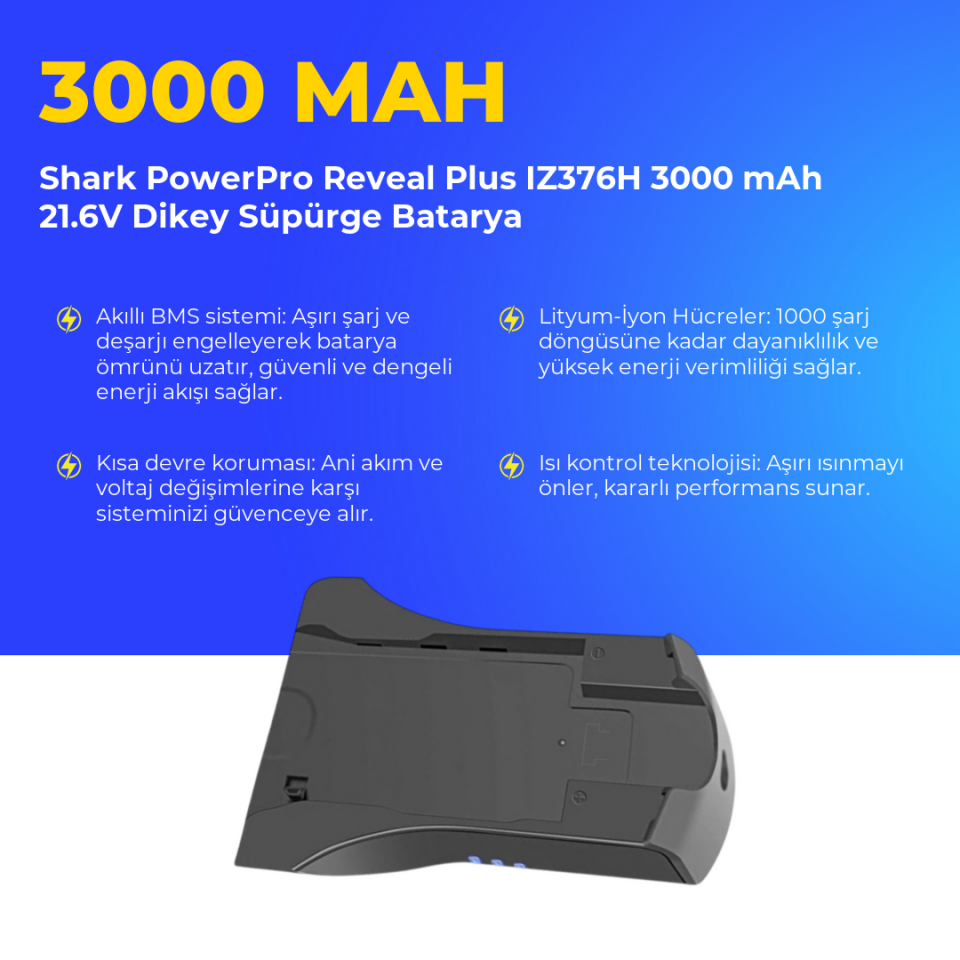 Shark PowerPro Reveal Plus IZ376H 3000 mAh 21.6V Dikey Süpürge Batarya
