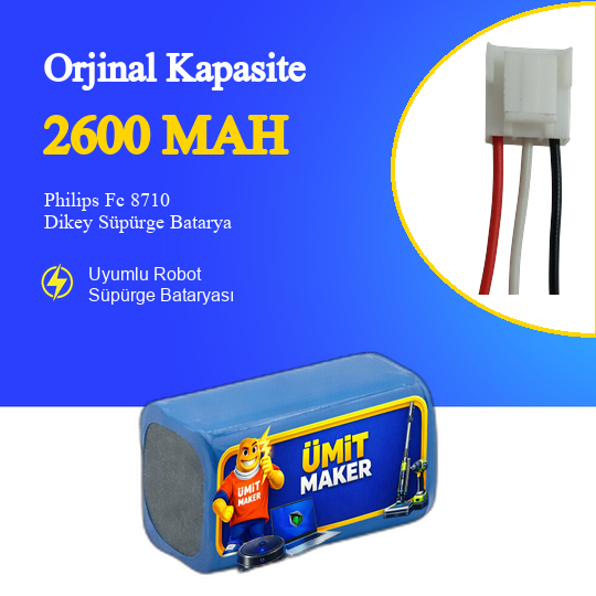 Philips Fc 8710 Dikey Süpürge 2600 mAh 14.4 V Batarya – Orjinal Uyumlu Uzun Ömürlü, Yüksek Performans Pil